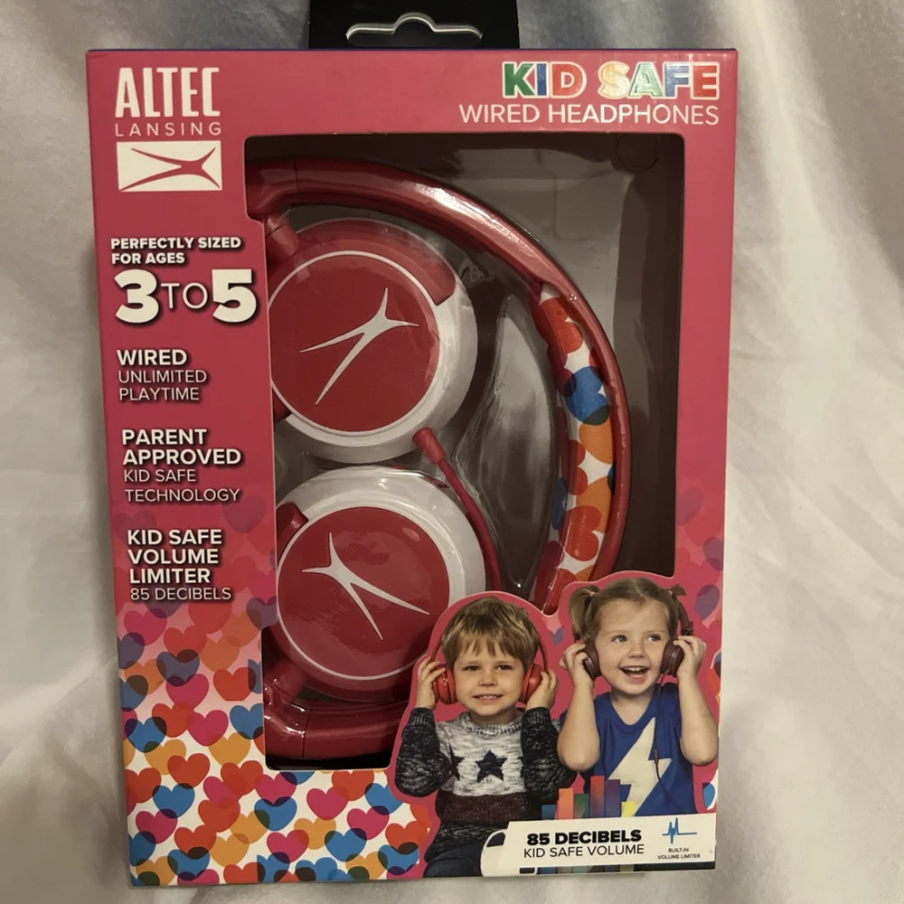 Altec Wired Kid Safe Headphones Built-In Volume Limiter Pink Headset Ages 3-5